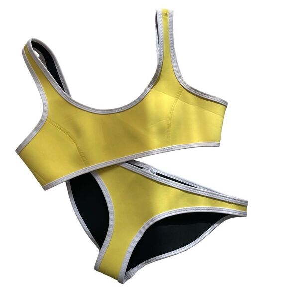 Hoaka Swimwear yellow bikini  with contrast‎ white trim L - Picture 1 of 10